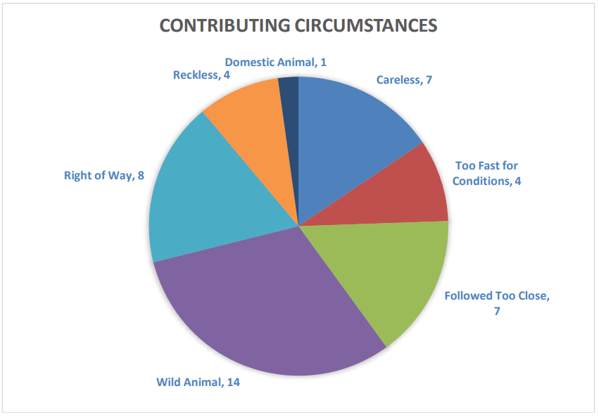 Pie chart of contributing circumstances relating to crashes.