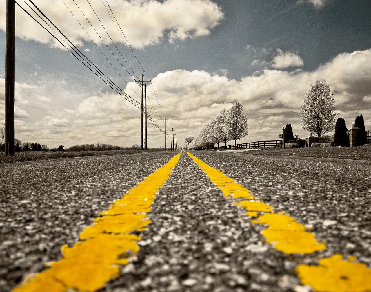 Paved road with solid lines